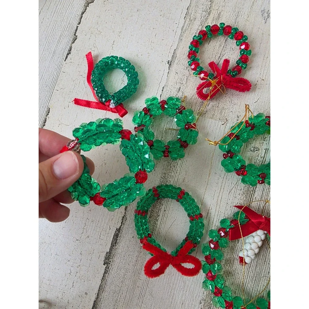 Vintage beaded candle wreath sequin ornament Xmas larger reefs